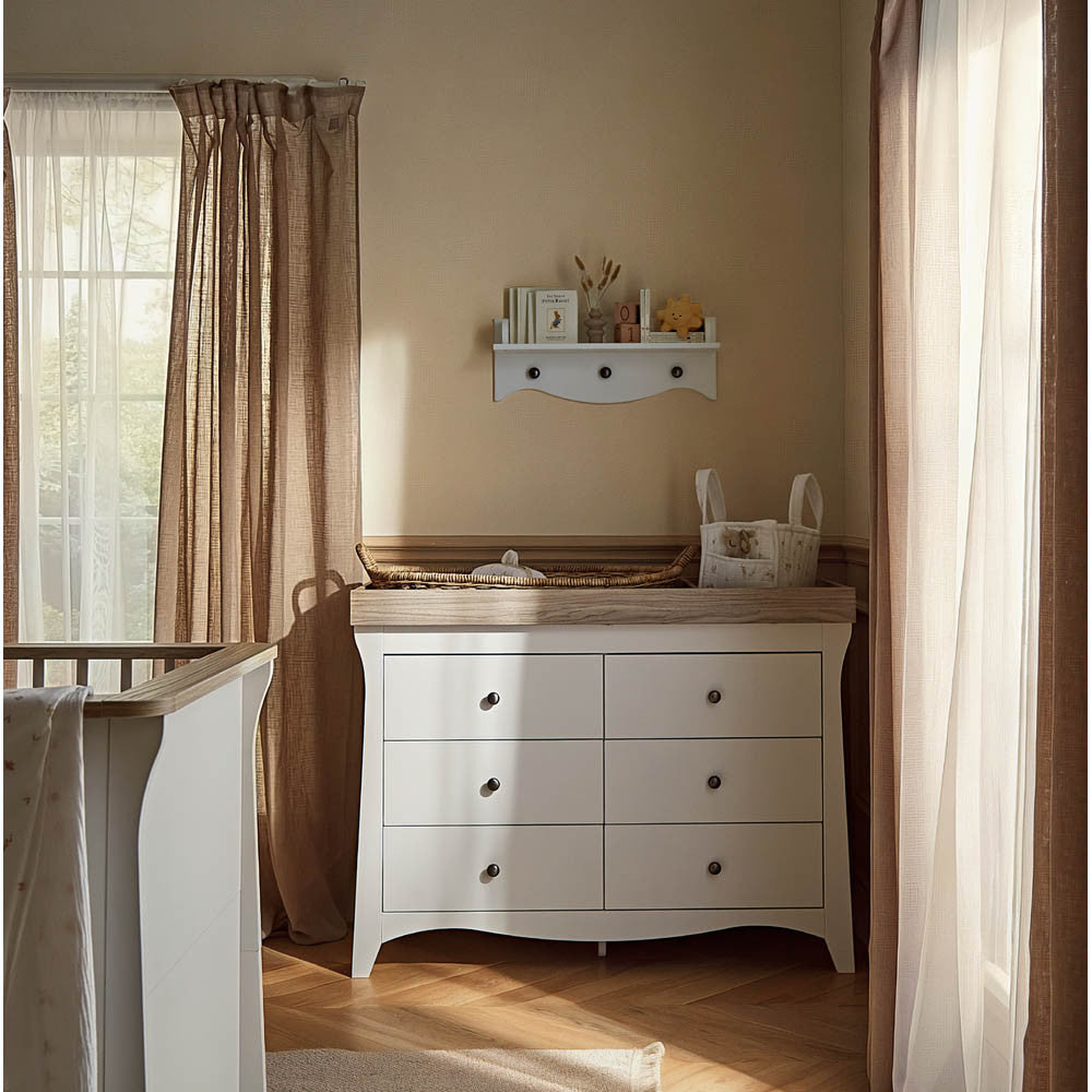 CuddleCo Clara Luxe 2 Piece Nursery Furniture Set with Cot Bed and Dresser - White & Ash