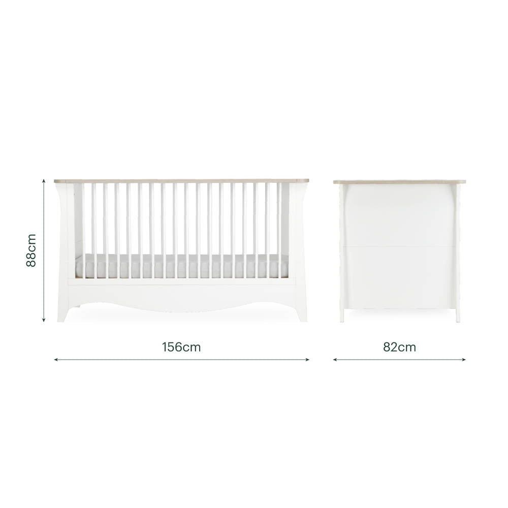 CuddleCo Clara Luxe 2 Piece Nursery Furniture Set with Cot Bed and Dresser - White & Ash