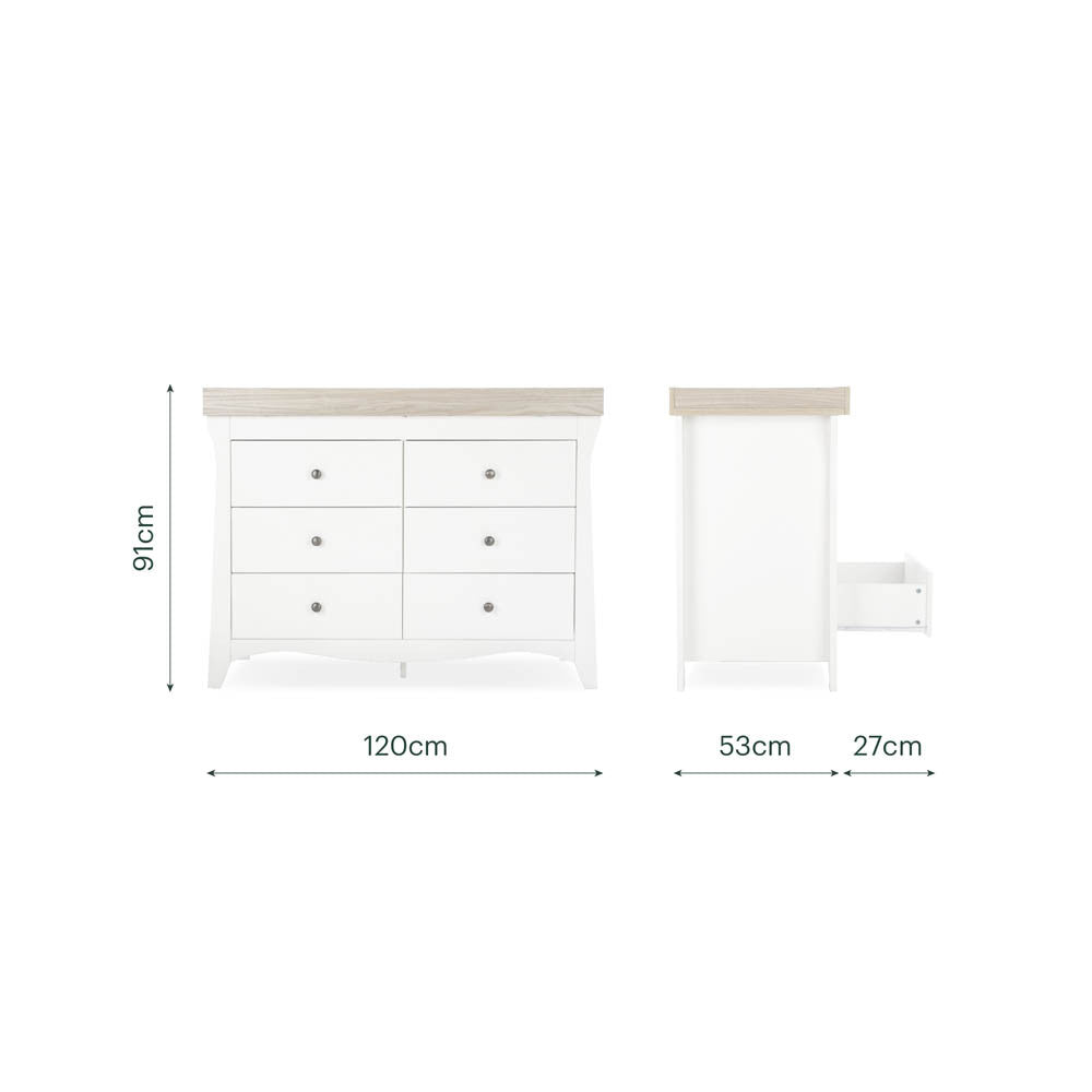 CuddleCo Clara Luxe 2 Piece Nursery Furniture Set with Cot Bed and Dresser - White & Ash