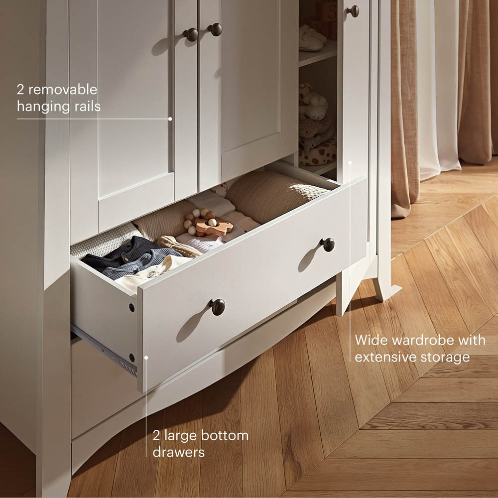 CuddleCo Clara Triple Wardrobe - White & Ash