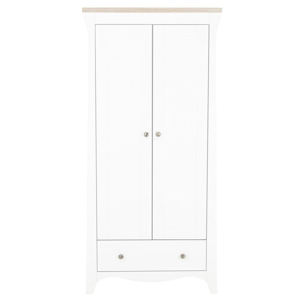 CuddleCo Clara 3 Piece Nursery Furniture Set with Cot Bed, Dresser and Wardrobe - White & Ash