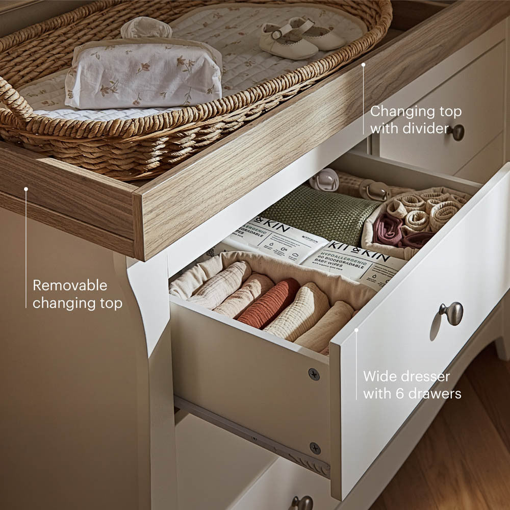 CuddleCo Clara Wide 6 Drawer Dresser - White & Ash