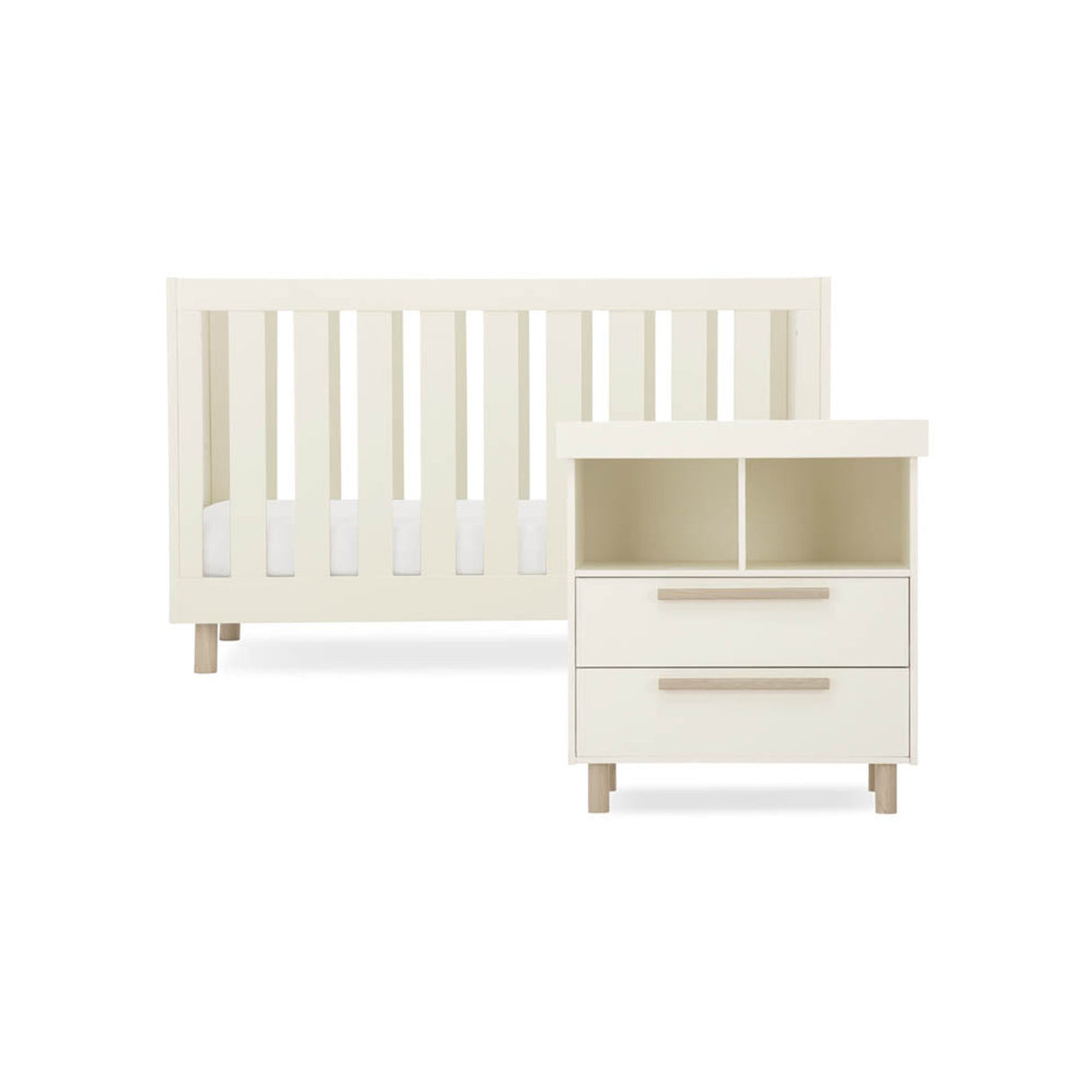 CuddleCo Harper 2 Piece Nursery Furniture Set with Cot Bed and Dresser - Cream & Ash