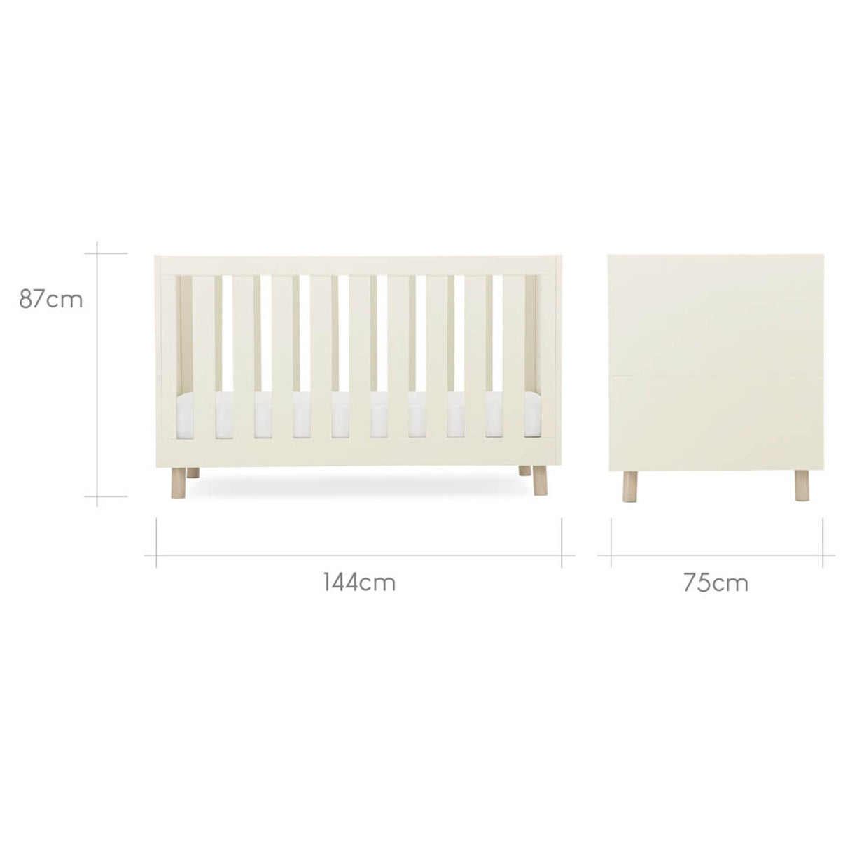 CuddleCo Harper 3 Piece Nursery Furniture Set with Cot Bed, Dresser and Wardrobe - Cream & Ash