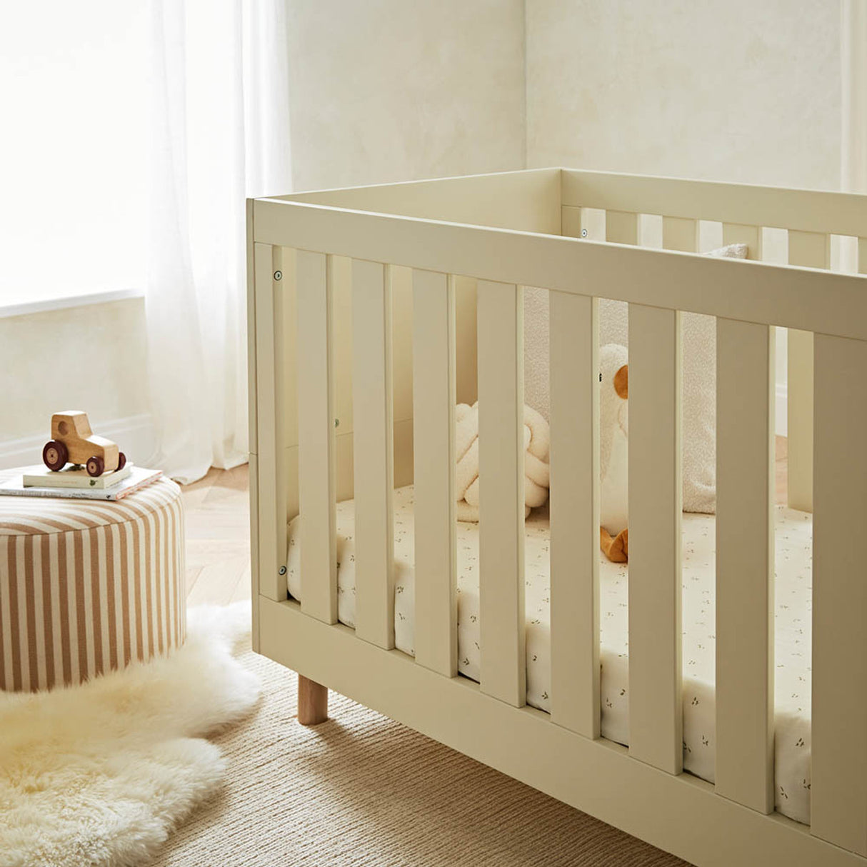 CuddleCo Harper 3 Piece Nursery Furniture Set with Cot Bed, Dresser and Wardrobe - Cream & Ash