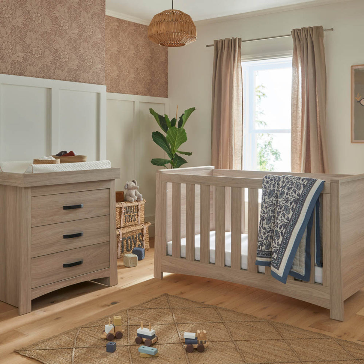 CuddleCo Isla 2 Piece Nursery Furniture Set with Cot Bed and Dresser - Ash