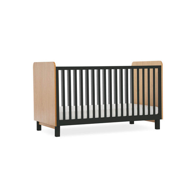 CuddleCo Rafi 4 Piece Nursery Furniture Set with Cot Bed, Dresser, Wardrobe and Bookcase - Oak & Black