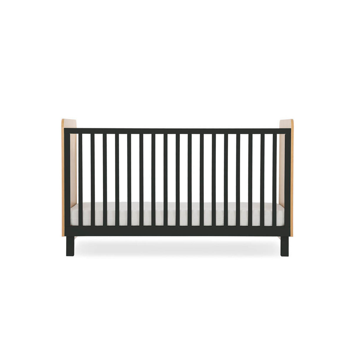 CuddleCo Rafi 4 Piece Nursery Furniture Set with Cot Bed, Dresser, Wardrobe and Bookcase - Oak & Black