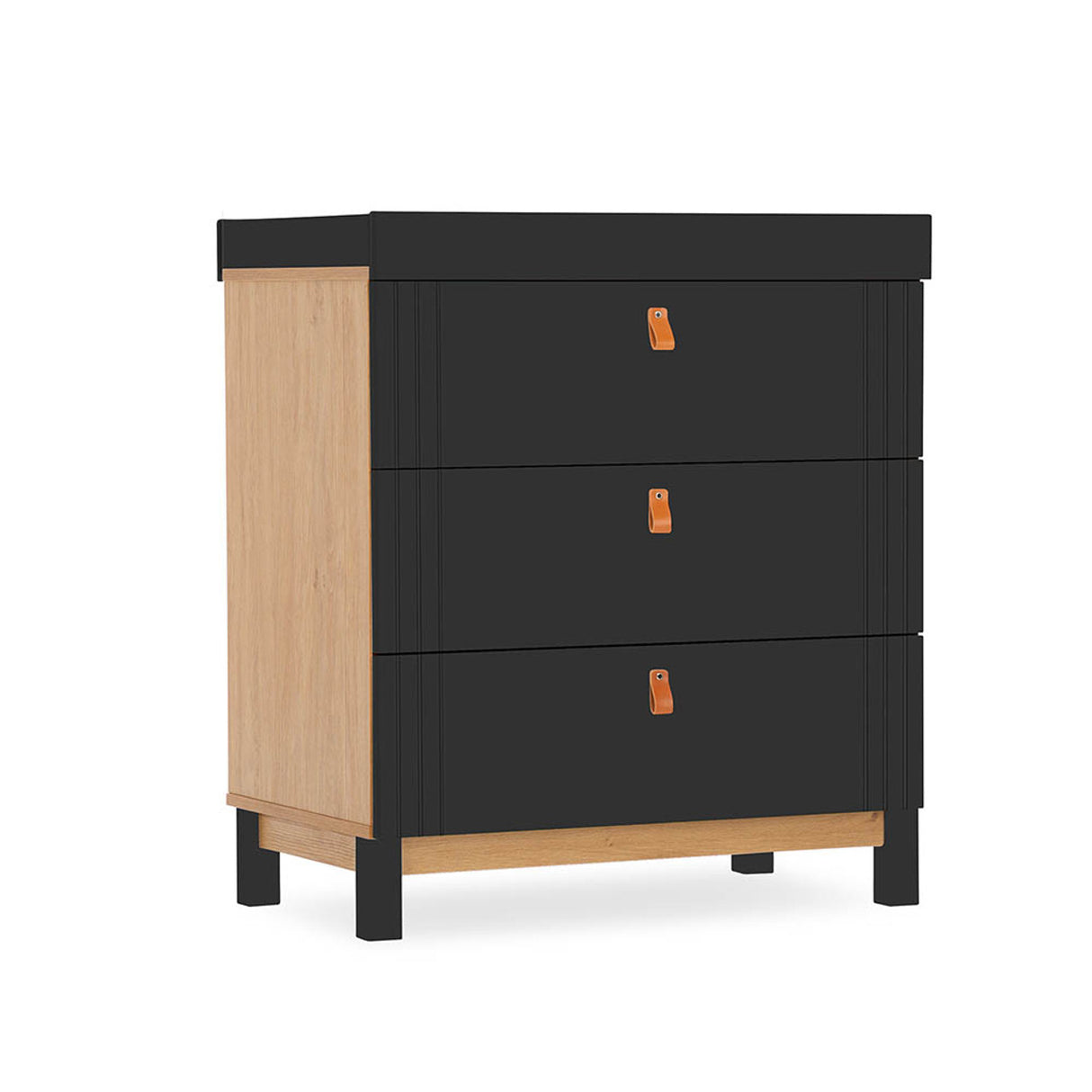 CuddleCo Rafi 4 Piece Nursery Furniture Set with Cot Bed, Dresser, Wardrobe and Bookcase - Oak & Black