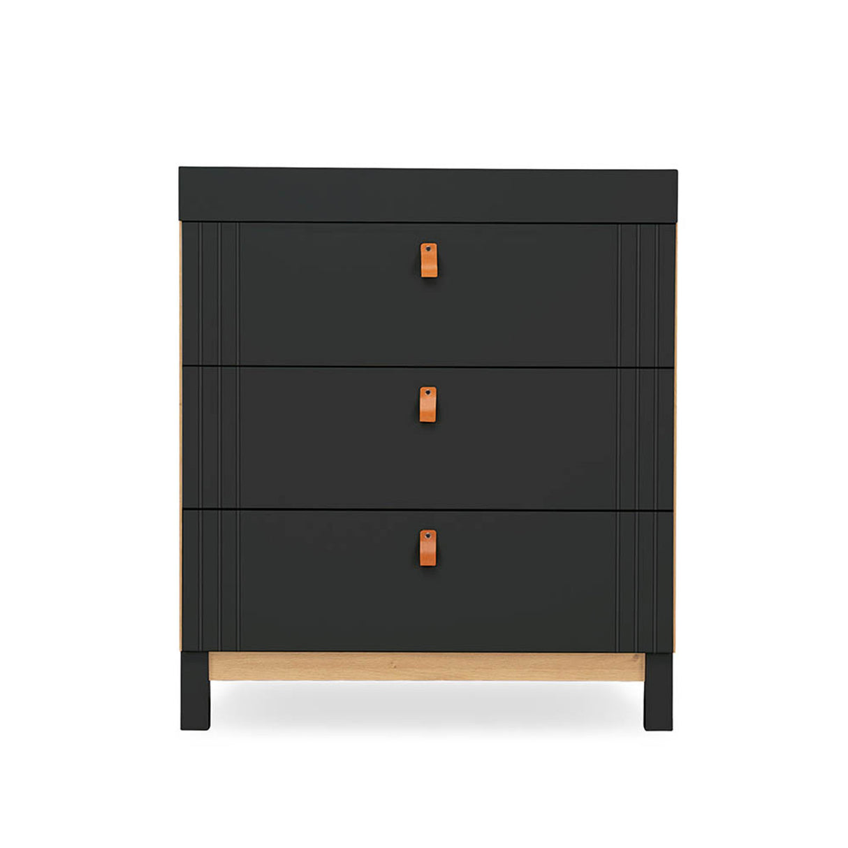 CuddleCo Rafi 4 Piece Nursery Furniture Set with Cot Bed, Dresser, Wardrobe and Bookcase - Oak & Black