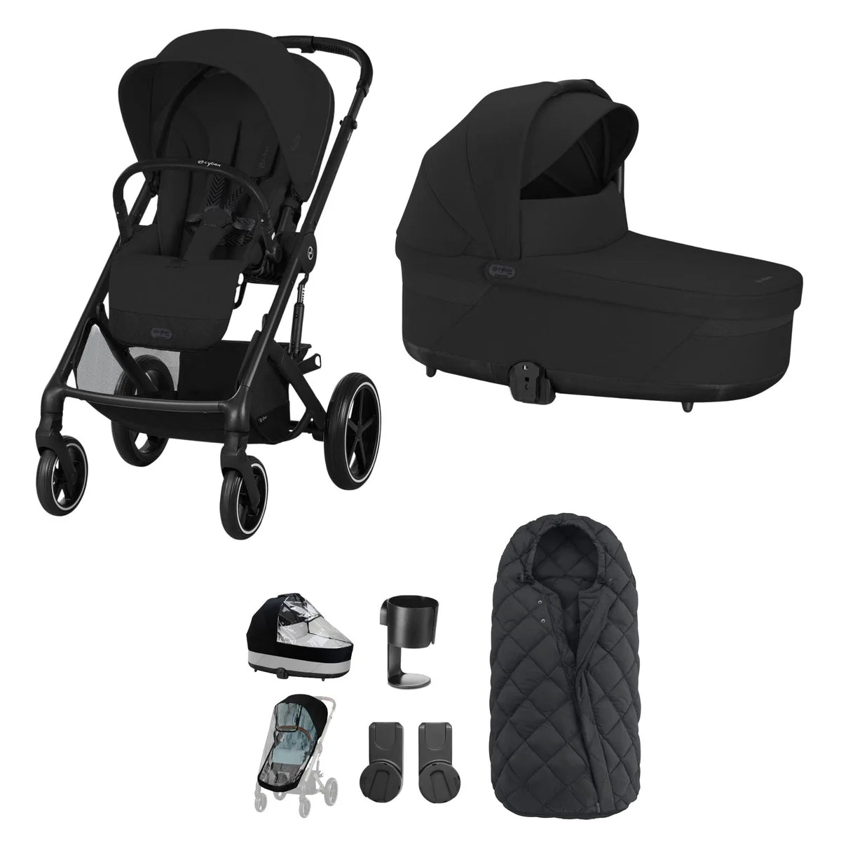 Cybex Balios S Lux Essentials Bundle with Snogga Footmuff - Moon Black