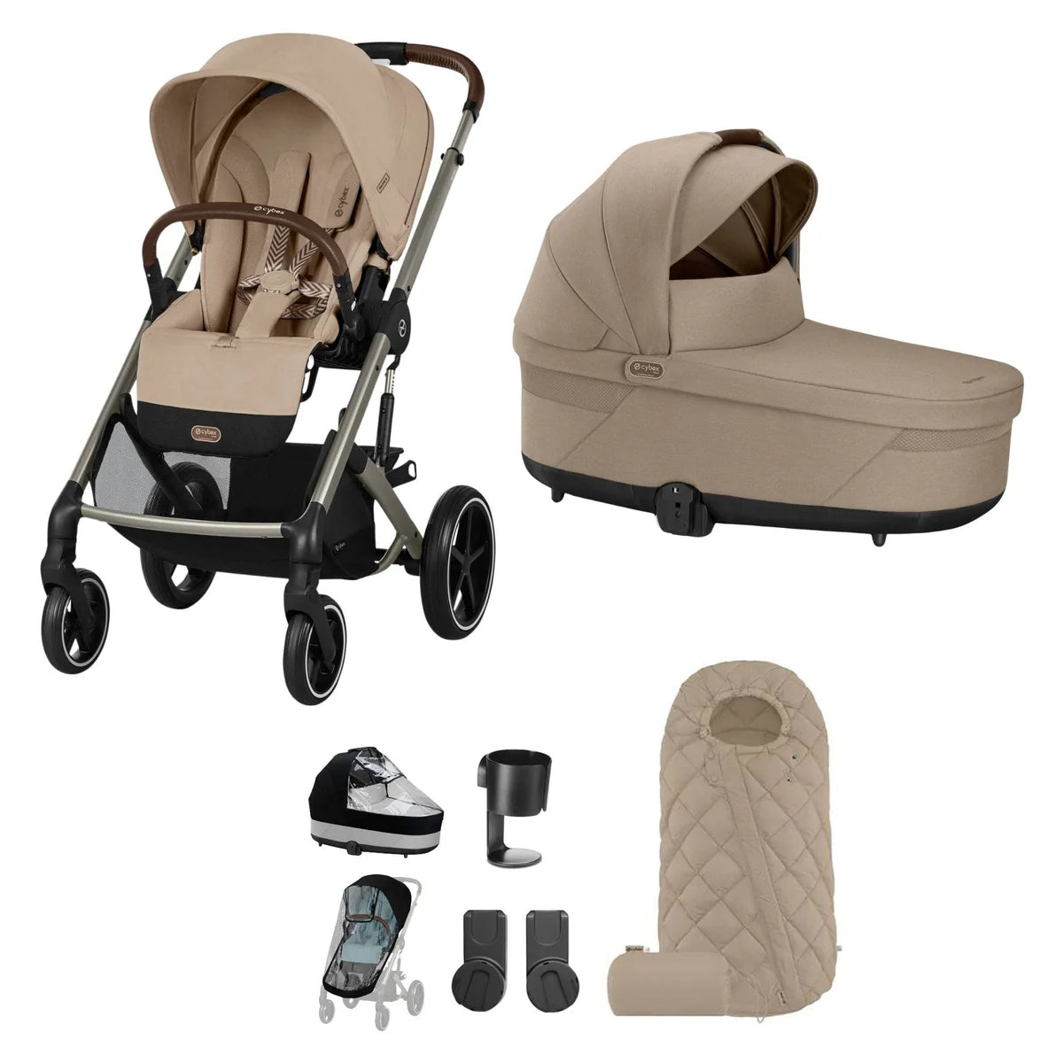 Cybex Balios S Lux Essentials Bundle with Snogga Footmuff - Almond Beige