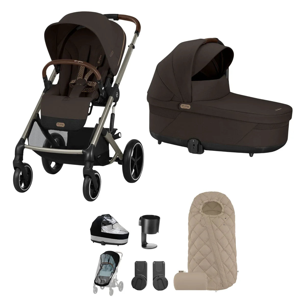 Cybex Balios S Lux Essentials Bundle with Snogga Footmuff - Chocolate Brown