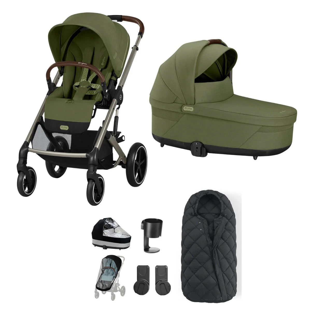Cybex Balios S Lux Essentials Bundle with Snogga Footmuff - Moss Green