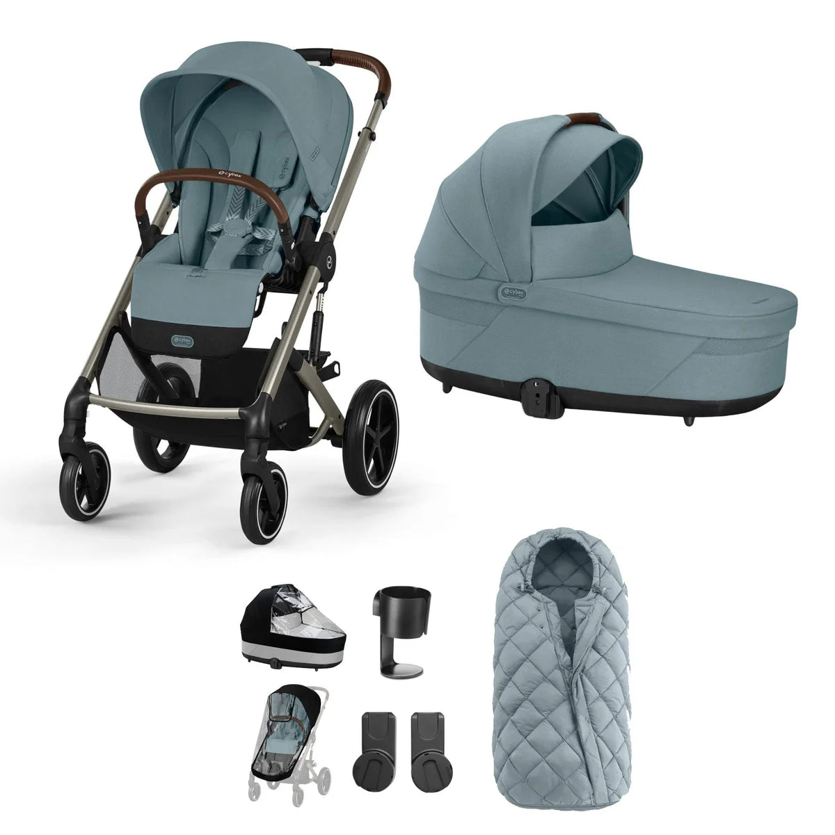 Cybex Balios S Lux Essentials Bundle with Snogga Footmuff - Sky Blue