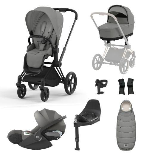 Cybex Priam Travel System with Accessories, Cloud T Car Seat & ISOFIX Base - Mirage Grey / Matt Black Frame