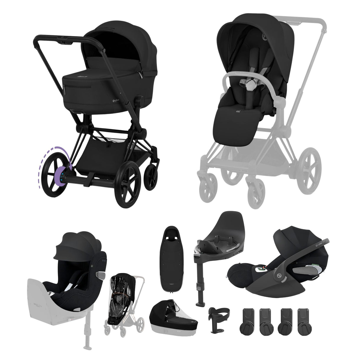 Cybex ePriam 2026 Birth & Beyond Bundle with Cloud T, Sirona T & ISOFIX Base - Matt Black/Sepia Black