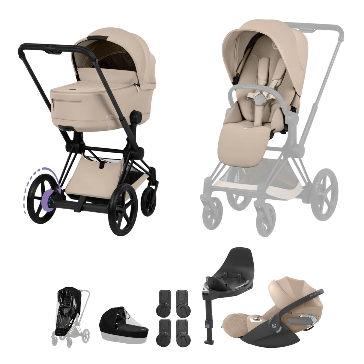 Cybex ePriam 2026 Ultimate Bundle with Cloud T & ISOIFX Base - Matt Black/Cozy Beige