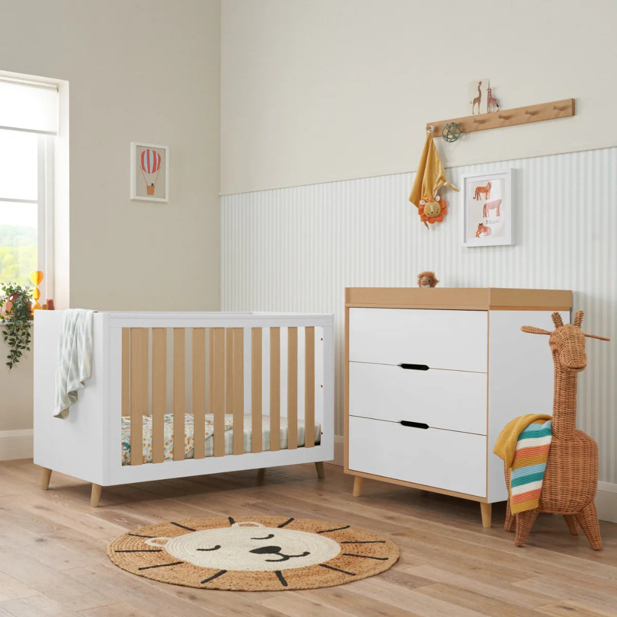 Tutti Bambini Fika Mini 2 Piece Nursery Furniture Set with Cot Bed & Dresser - White & Light Oak