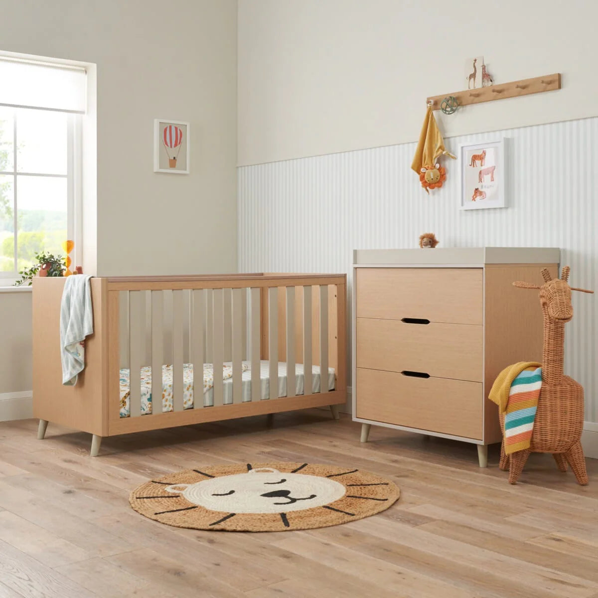 Tutti Bambini Fika 2 Piece Nursery Furniture Set with Cot Bed & Dresser - White Sand & Light Oak
