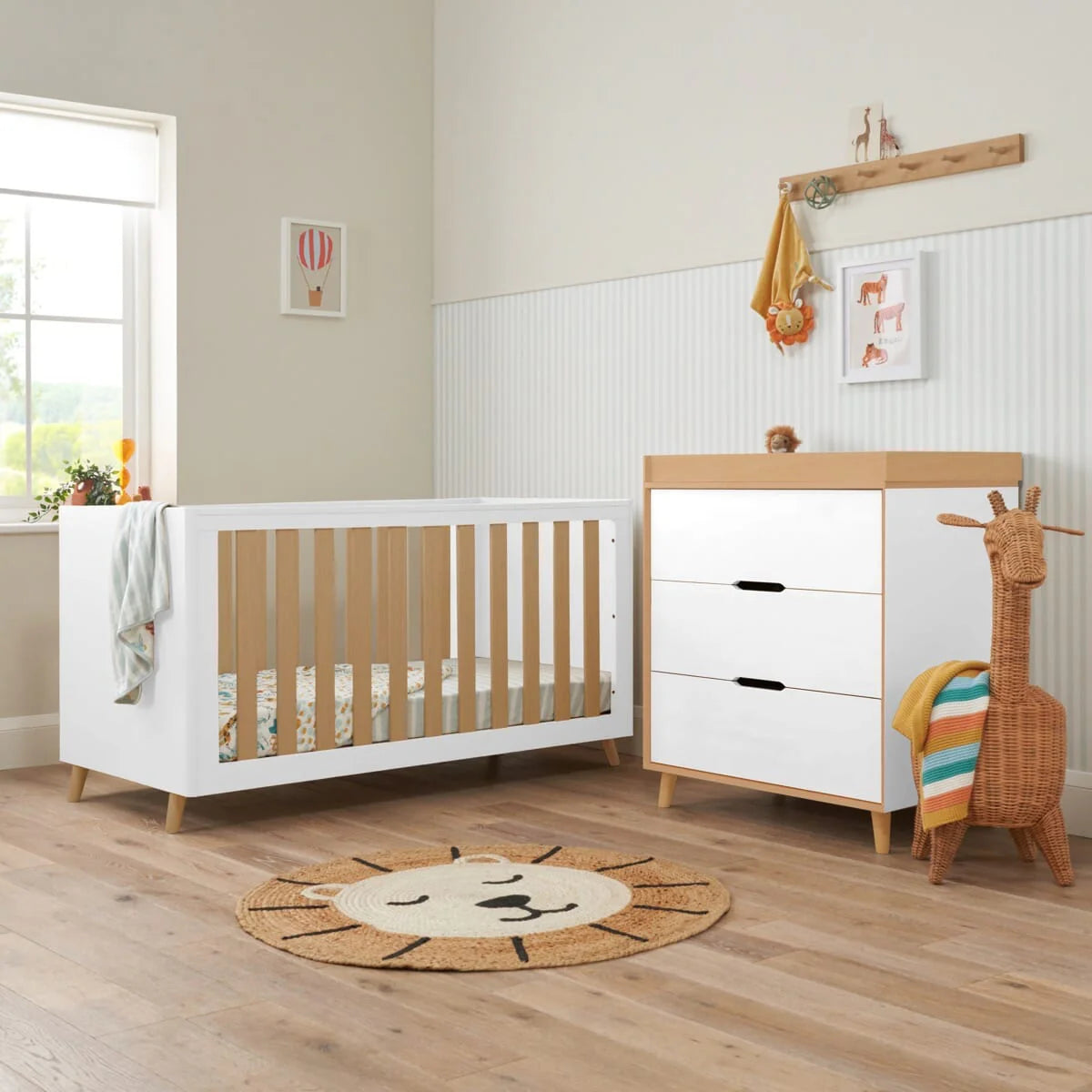 Tutti Bambini Fika 2 Piece Nursery Furniture Set with Cot Bed & Dresser - White & Light Oak