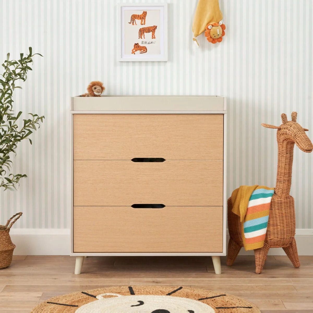 Tutti Bambini Fika Mini 2 Piece Nursery Furniture Set with Cot Bed & Dresser - White Sand & Light Oak