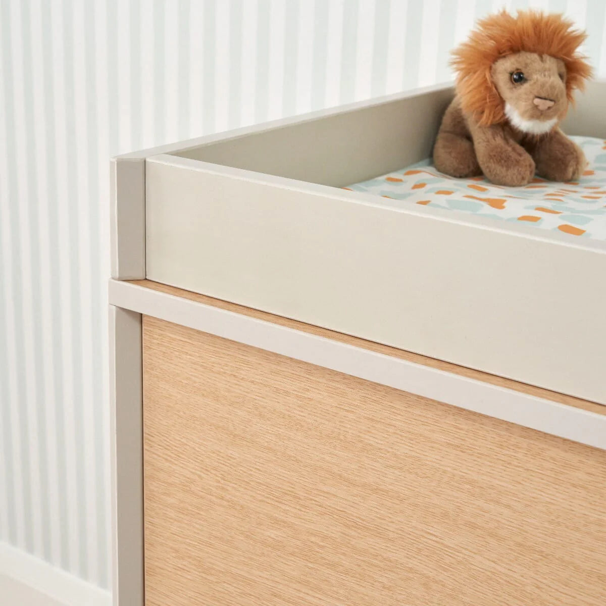 Tutti Bambini Fika Mini 2 Piece Nursery Furniture Set with Cot Bed & Dresser - White Sand & Light Oak