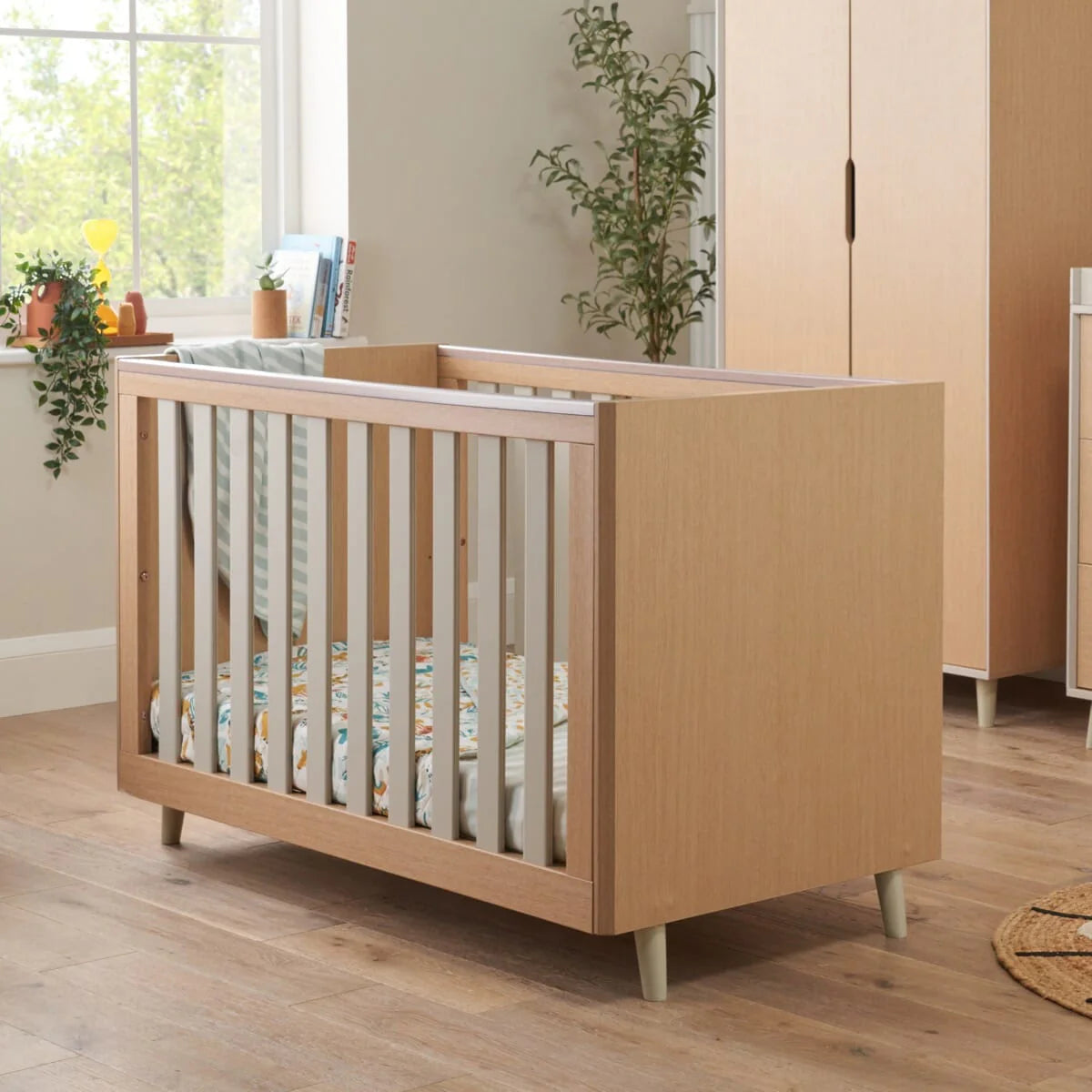 Tutti Bambini Fika Mini 2 Piece Nursery Furniture Set with Cot Bed & Dresser - White Sand & Light Oak