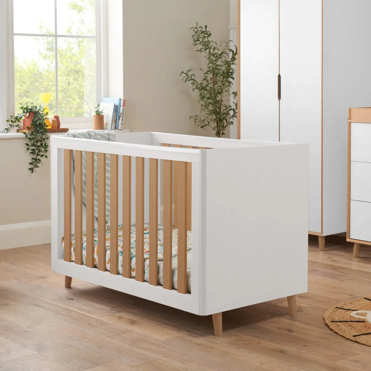 Tutti Bambini Fika Mini 2 Piece Nursery Furniture Set with Cot Bed & Dresser - White & Light Oak