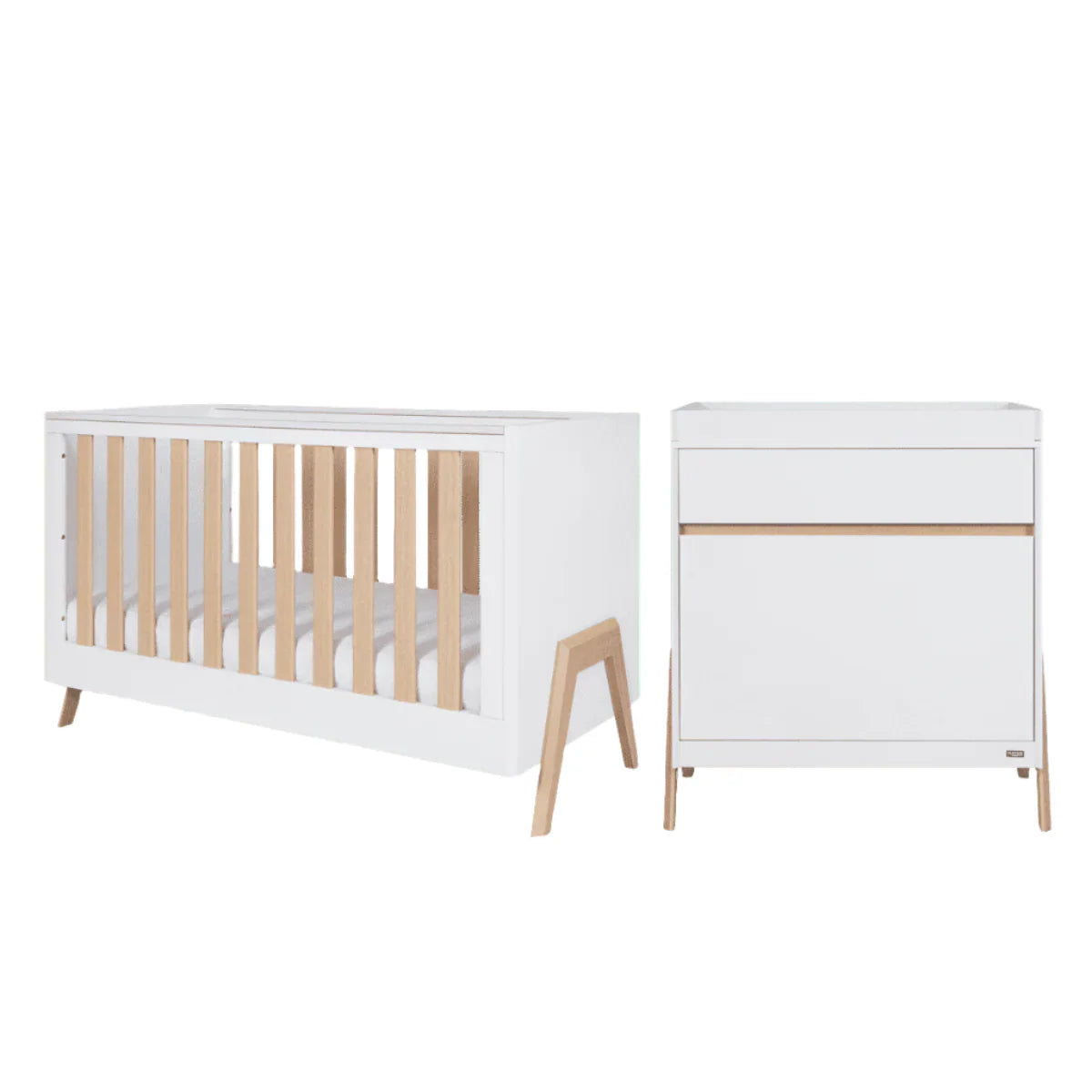 Tutti Bambini Fuori 2 Piece Nursery Furniture Set with Cot Bed & Dresser - White / Light Oak