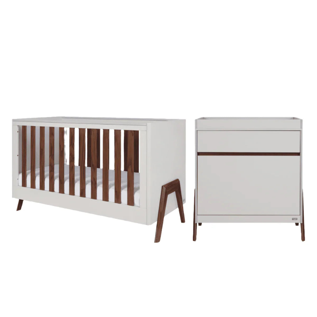 Tutti Bambini Fuori 2 Piece Nursery Furniture Set with Cot Bed & Dresser - White Sand / Warm Walnut