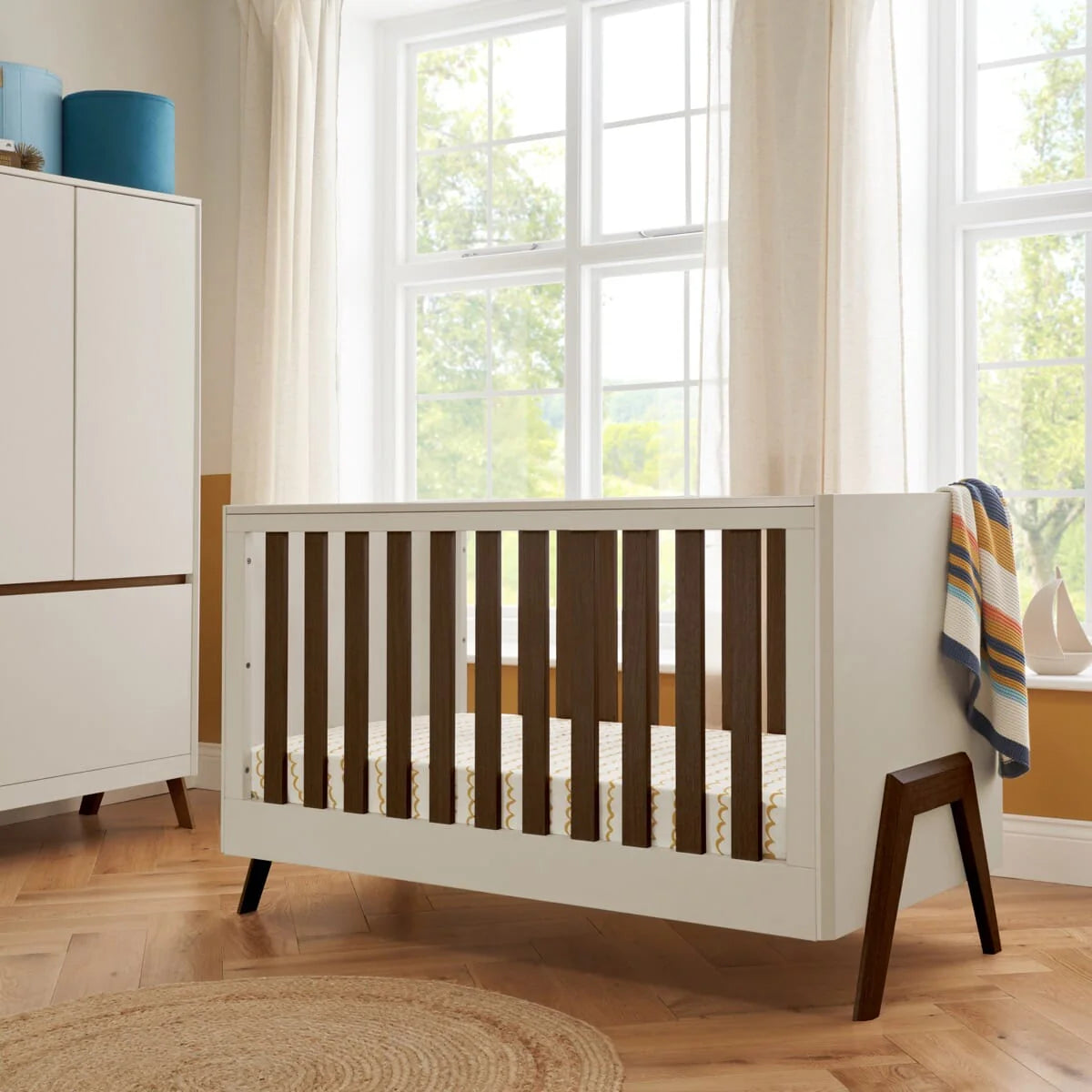 Tutti Bambini Fuori 2 Piece Nursery Furniture Set with Cot Bed & Dresser - White Sand / Warm Walnut