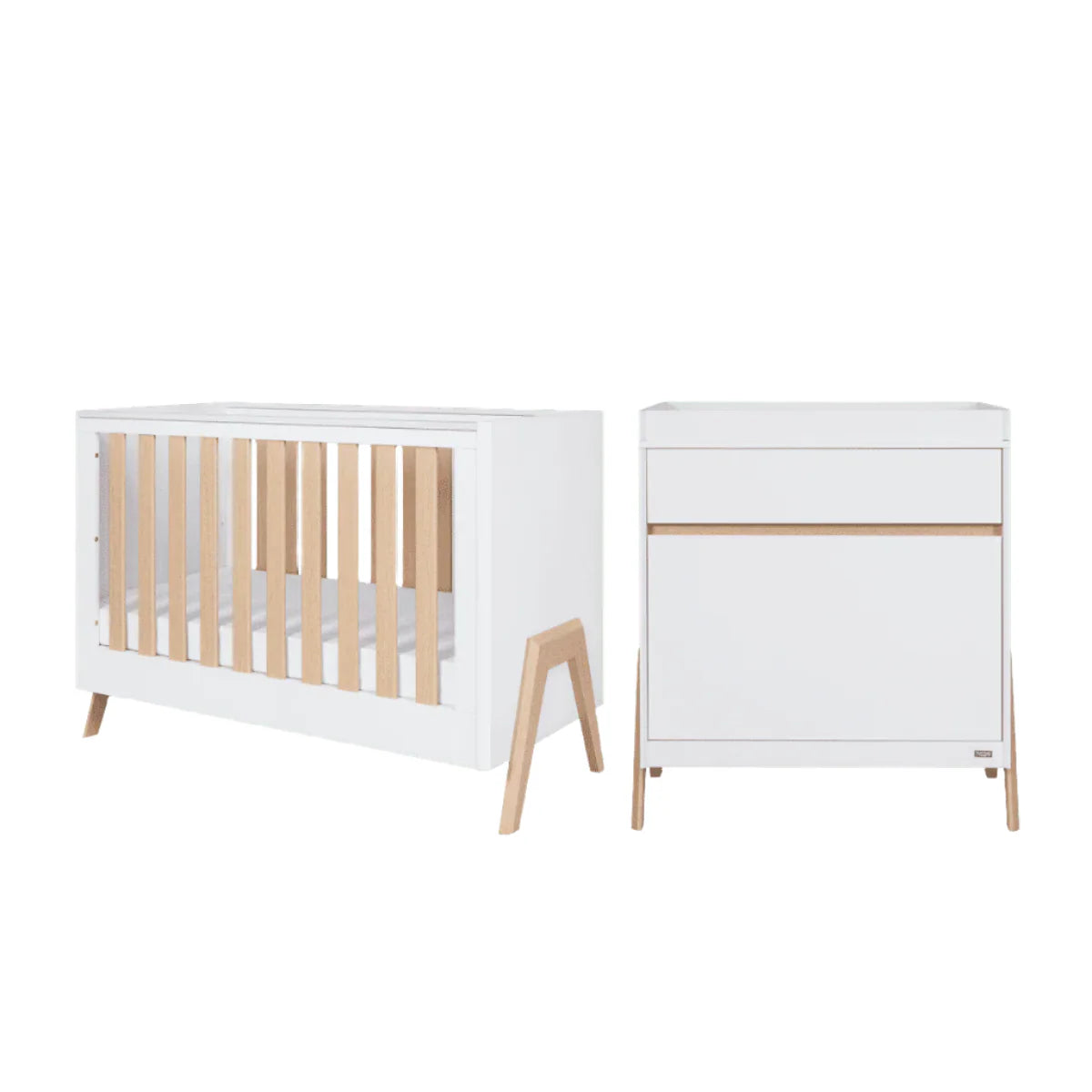 Tutti Bambini Fuori Mini 2 Piece Nursery Furniture Set with Cot Bed & Dresser - White / Light Oak