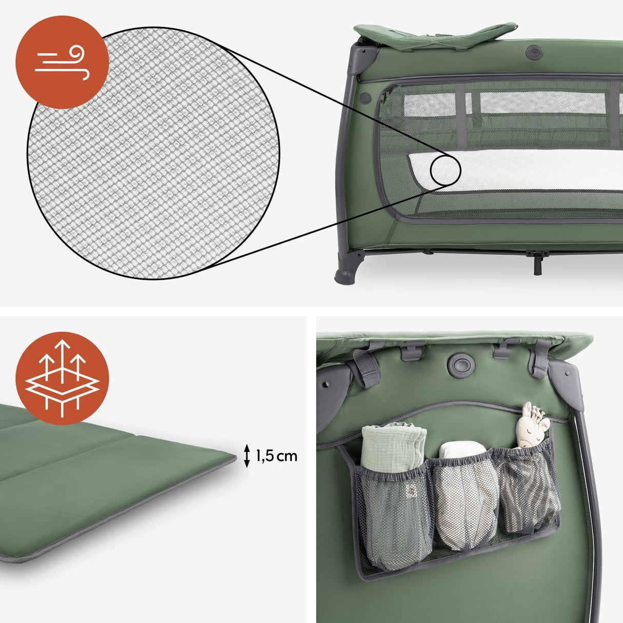 Hauck Play N Relax Centre Travel Cot - Olive Green 5
