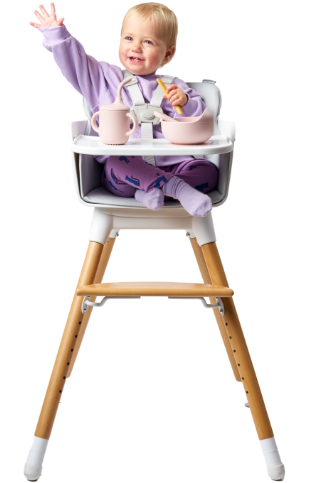 Bababing Una Highchair - White & Grey Wood