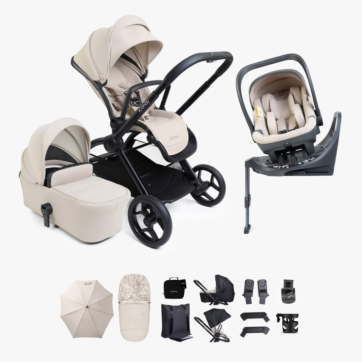 iCandy Core 2 Travel System with Cocoon 360 Car Seat and ISOFIX Base - Sandstone