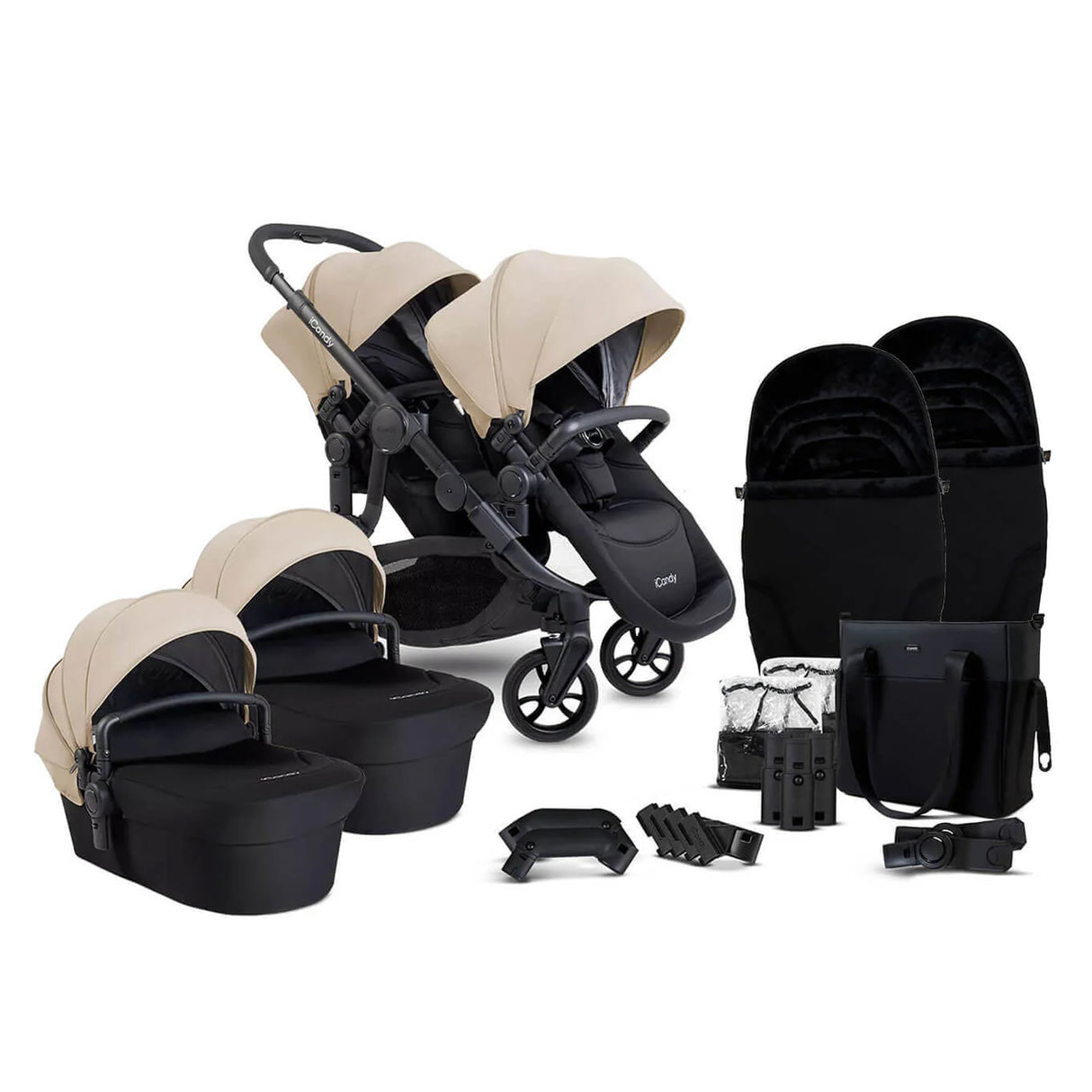 iCandy Orange 4 Complete Twin Pushchair Bundle with Accessories - Latte