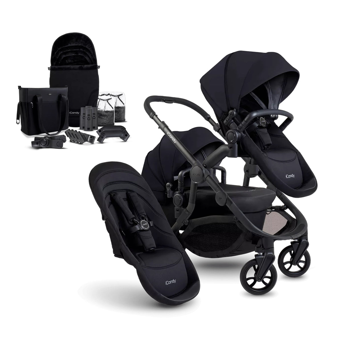 iCandy Orange 4 Complete Double Pushchair Bundle with Accessories - Black