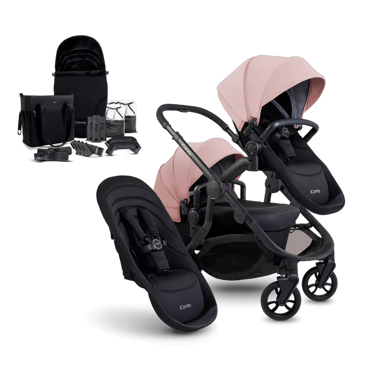 iCandy Orange 4 Complete Double Pushchair Bundle with Accessories - Rose