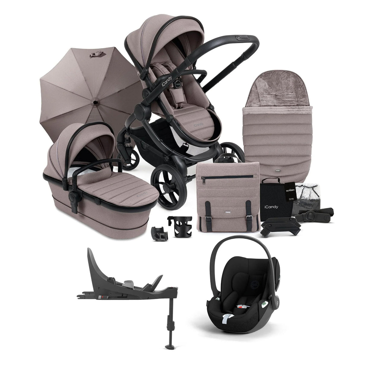 iCandy Peach 7 Complete Travel System with Cybex Cloud T and ISOFIX Base - Porcini