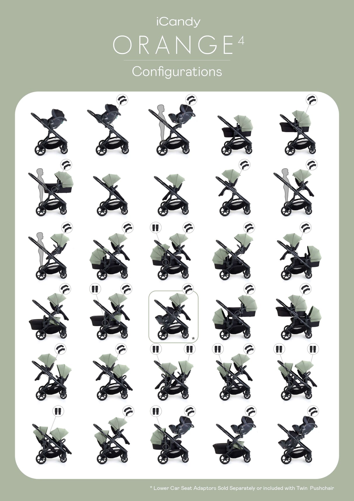 iCandy Orange 4 Complete Double Pushchair Bundle with Accessories - Fossil