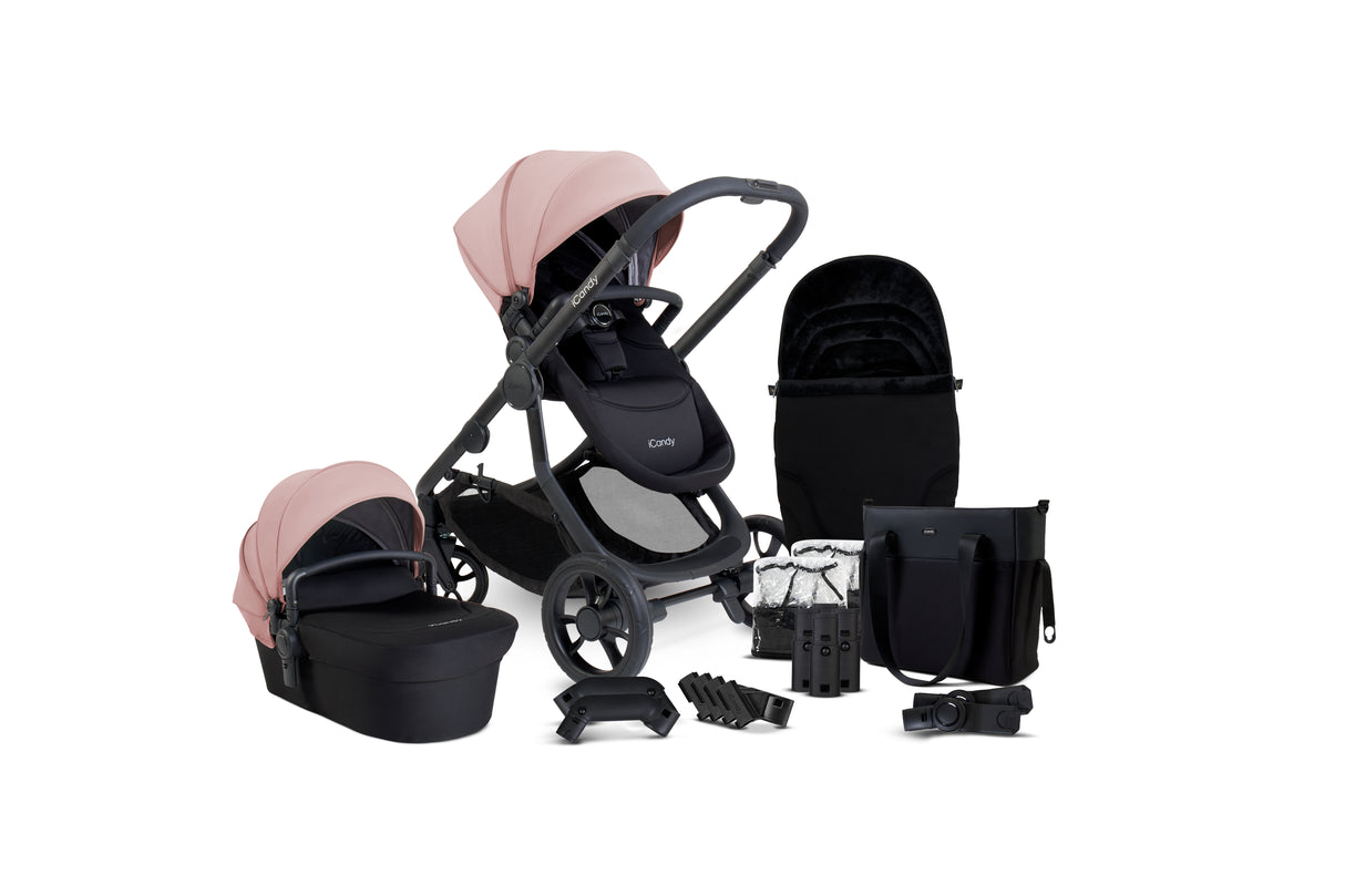 iCandy Orange 4 Single to Double Pushchair Bundle with Accessories - Rose