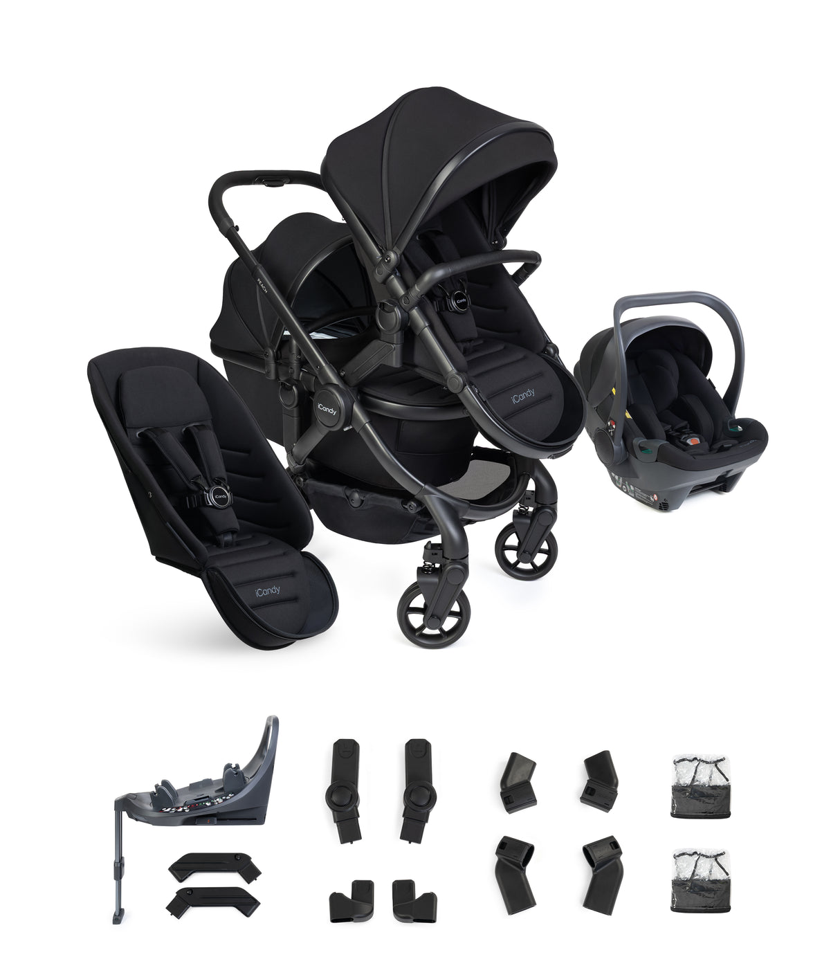 iCandy Peach 8 Complete Double Bundle with Cocoon 360 and ISOFIX Base - Black
