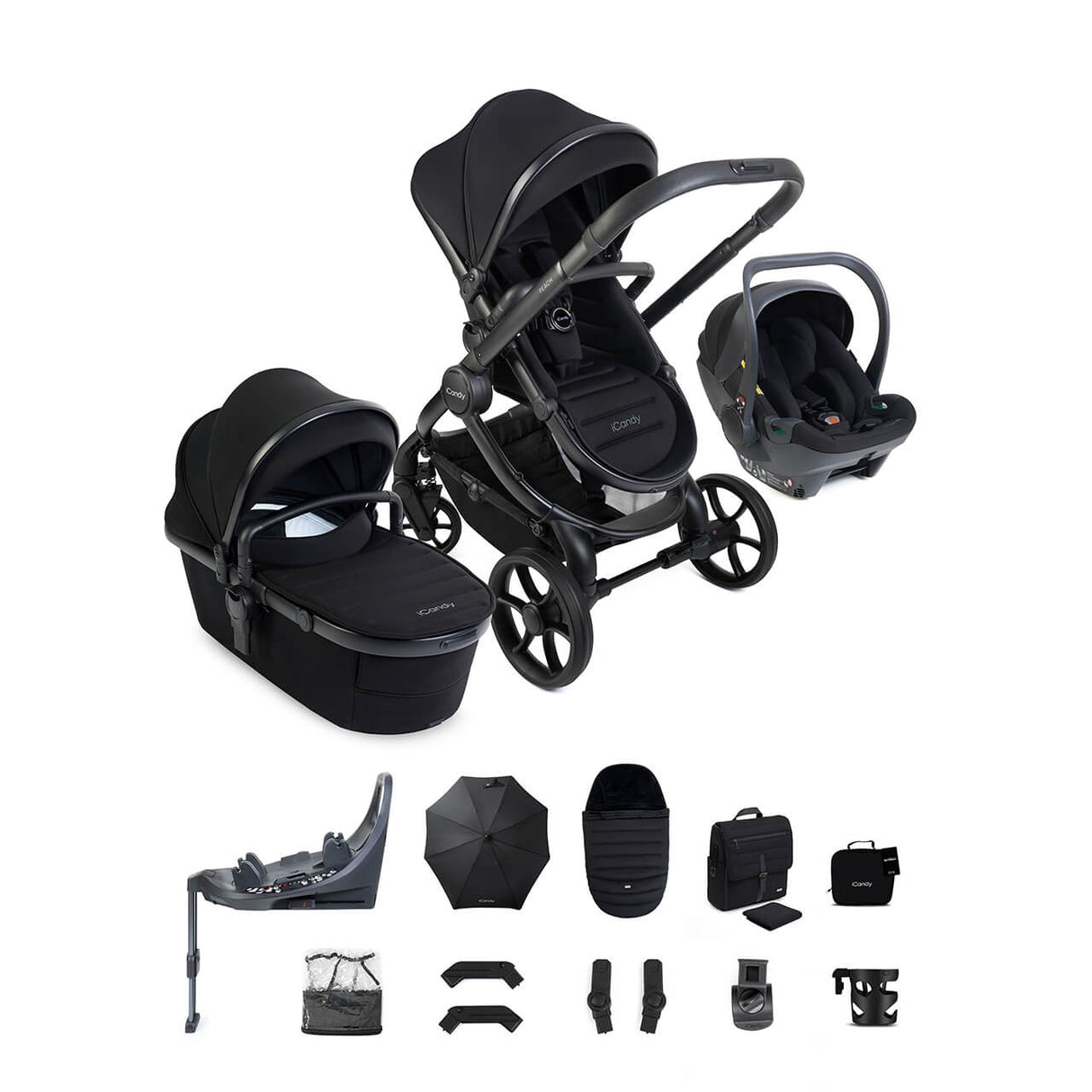 iCandy Peach 8 Complete Bundle with Cocoon 360 and ISOFIX Base - Black