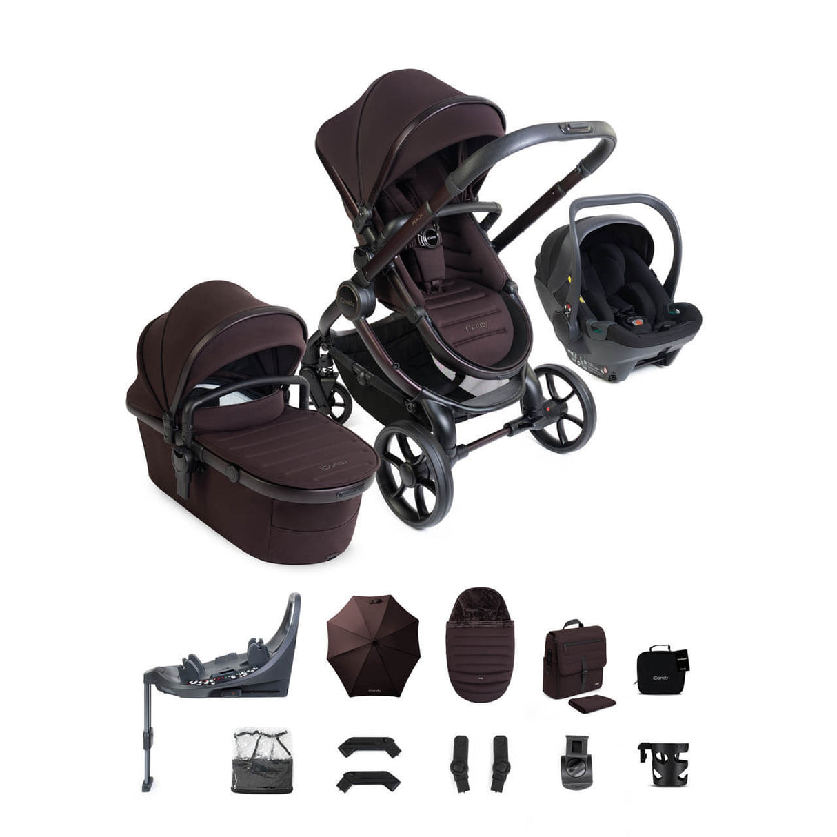 iCandy Peach 8 Editions Complete Bundle with Cocoon 360 and ISOFIX Base - Coffee Bean/Black