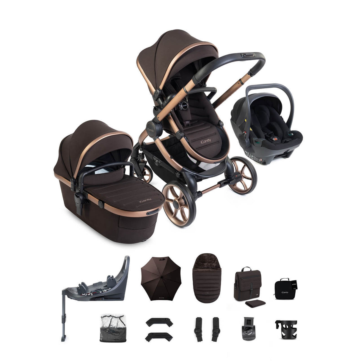 iCandy Peach 8 Editions Complete Bundle with Cocoon 360 and ISOFIX Base - Pecan/Black