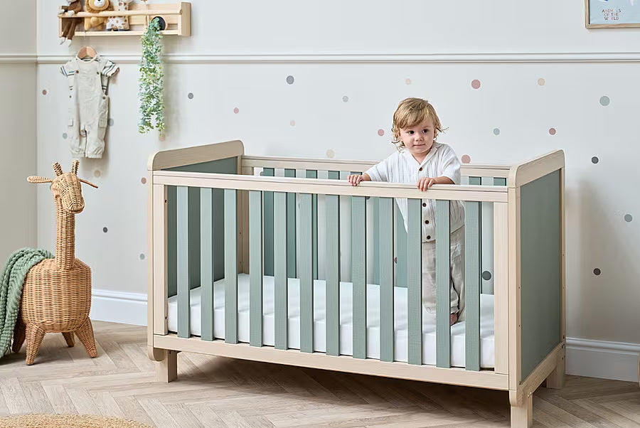 Tutti Bambini Kuba Cot Bed - Golden Oak & Sage Weave