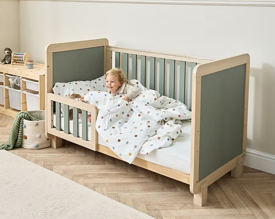 Tutti Bambini Kuba Cot Bed - Golden Oak & Sage Weave