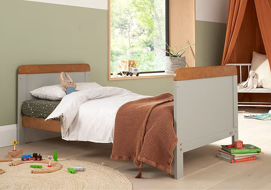 Tutti Bambini Rio 3 Piece Nursery Furniture Set with Cot Bed, Cot Top Changer, Dresser and Wardrobe - Dove Grey / Oak