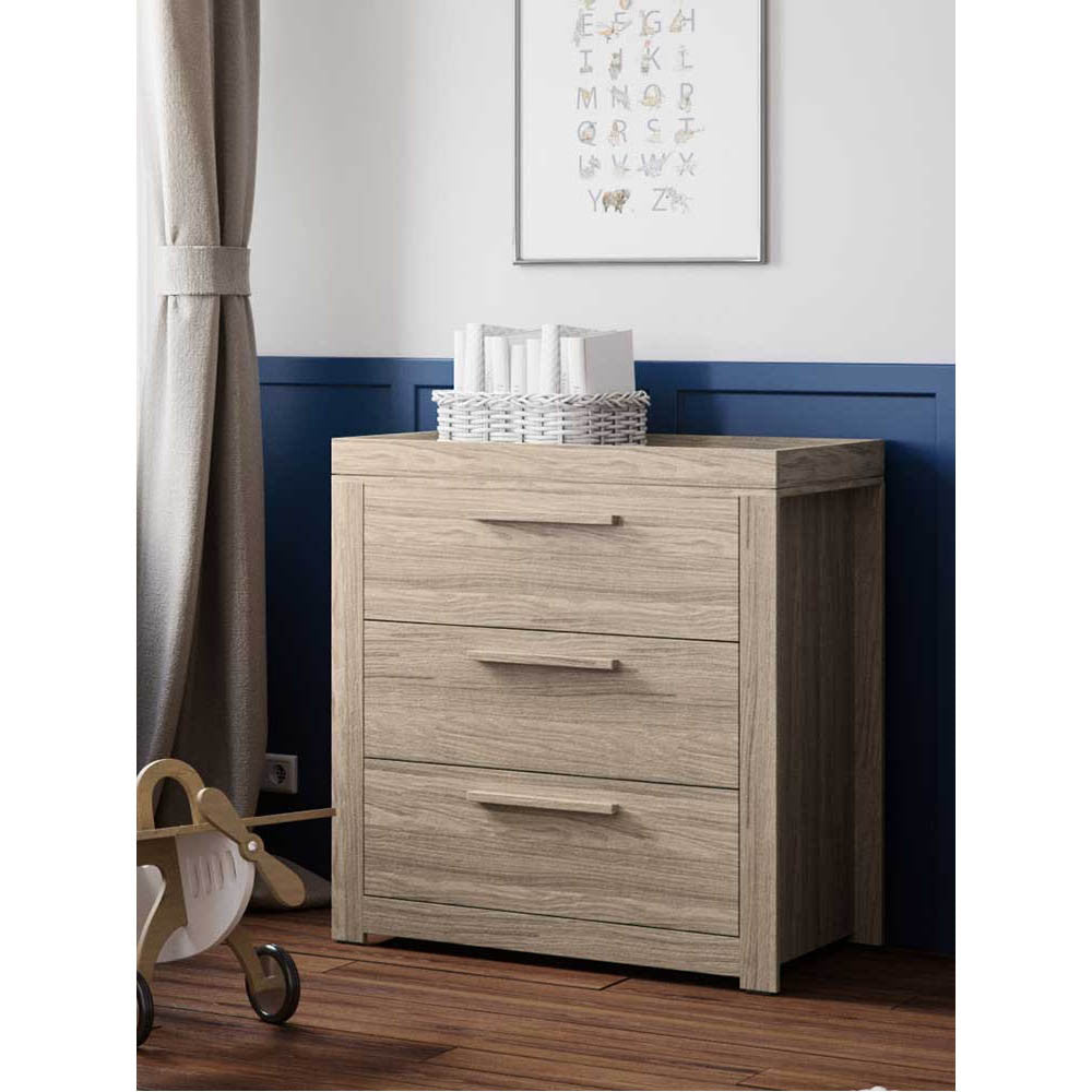 Little Acorns Ellesmere 3 Piece Nursery Furniture Set with Cot Bed, Under Drawer, Dresser and Wardrobe - Grey Ash